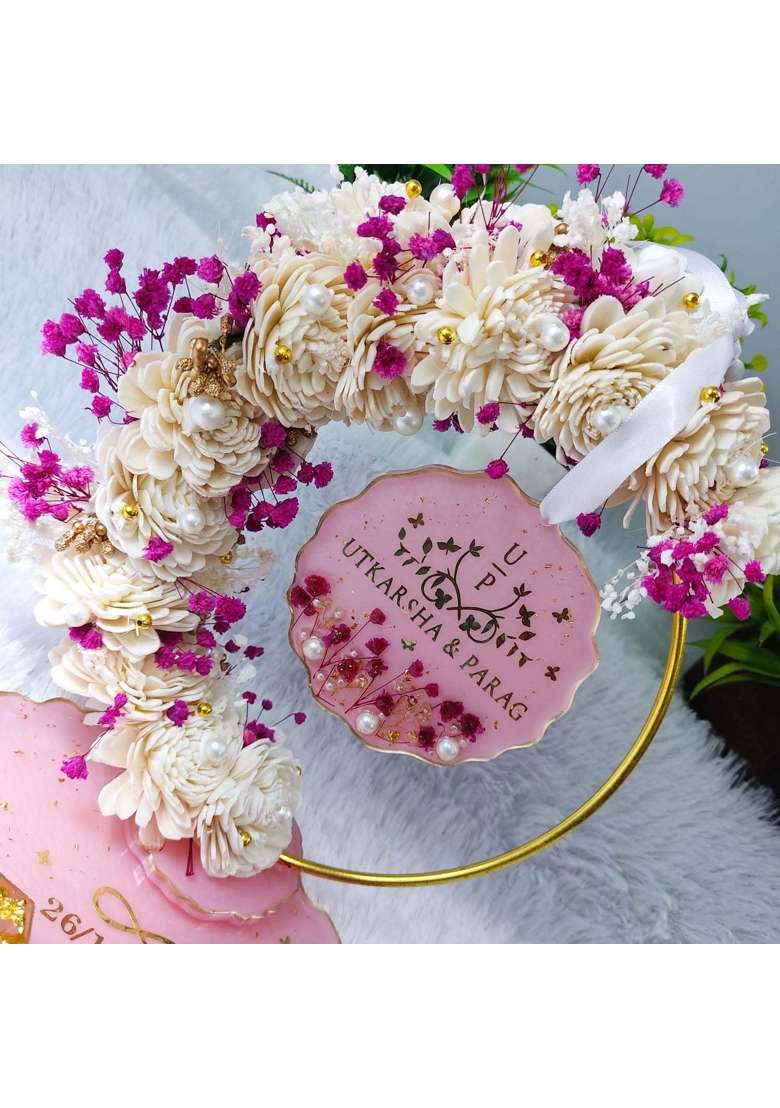 Penman Decor 8 Inch Resin Engagement Ring Platter with Detachable Handmade Decorative Tray for Roka Wedding - Indya