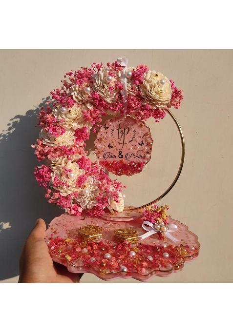 Penman Decor 8 Inch Resin Engagement Ring Platter with Detachable Handmade Decorative Tray for Roka Wedding