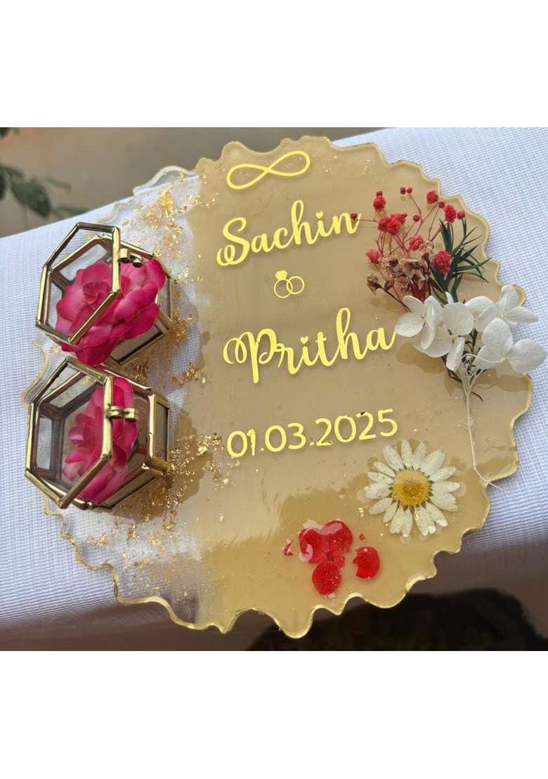Shyama Craft Resin Engagement Ring Platter 8 Inch Ivory Ring Holder with Vintage Ring Boxes - Indya
