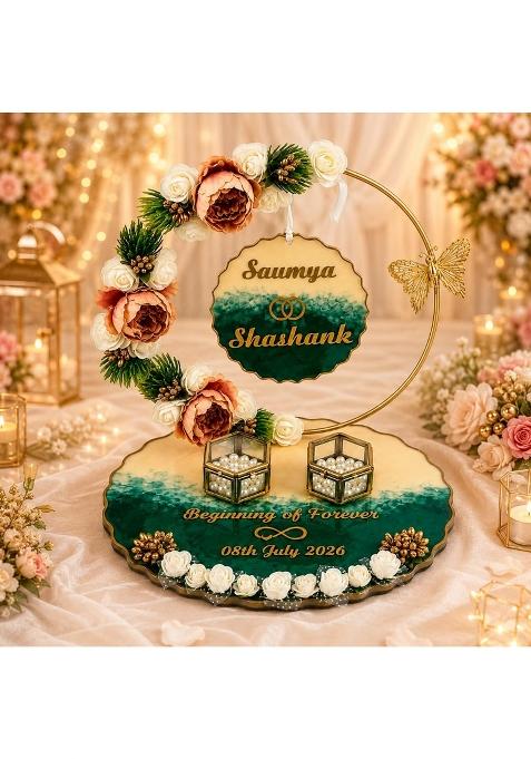 AARU TARU Craft 10 Inch Customized Resin Engagement Ring Platter with Vintage Ring Holder Polyresin Decorative