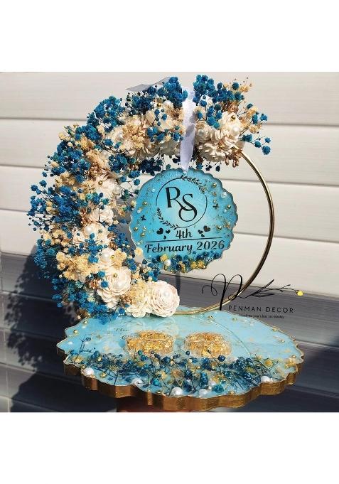 Penman Decor Personalized Resin Engagement Ring Platter with Floral Hoop Stand