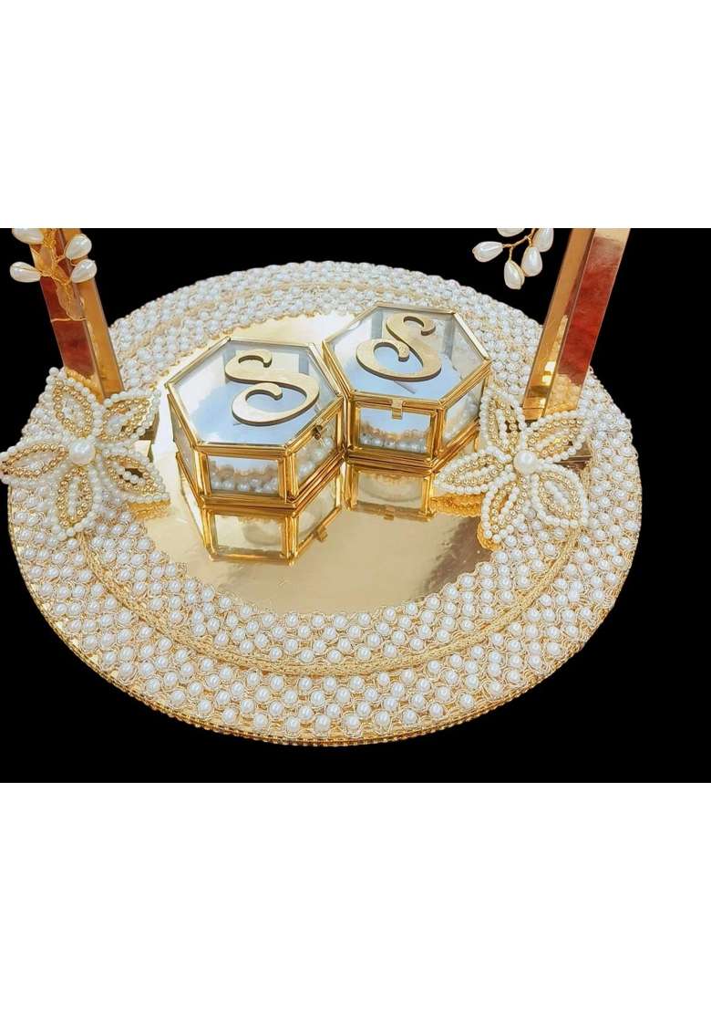 Unique Palette Beautiful Engineered Wood Engagement Ring Platter 12x12x14 Inch 2 Detachable Glass Ring Boxes - Indya