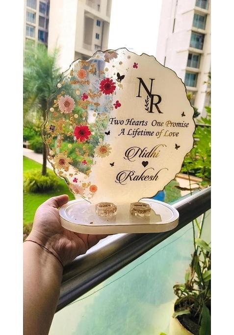 Prerna Creation White Customized Resin Engagement Ring Platter 8 Inch with Oval Tray and Detachable Ring