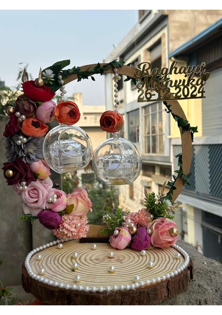 Mridang Engagement Ring Holder Ring Platter Round Ring Thali Handmade Decorative Ring Platter Valentine Gifts - Indya