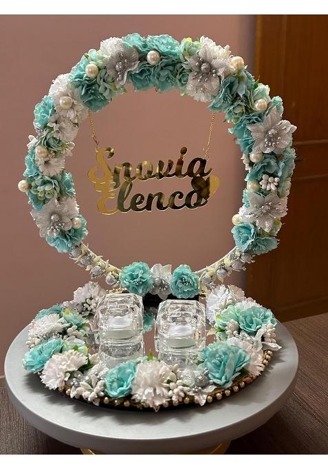 Mridang Personalized Decorative Engagement Ring Platter with Bride and Groom Name Decorative Plate for Ring