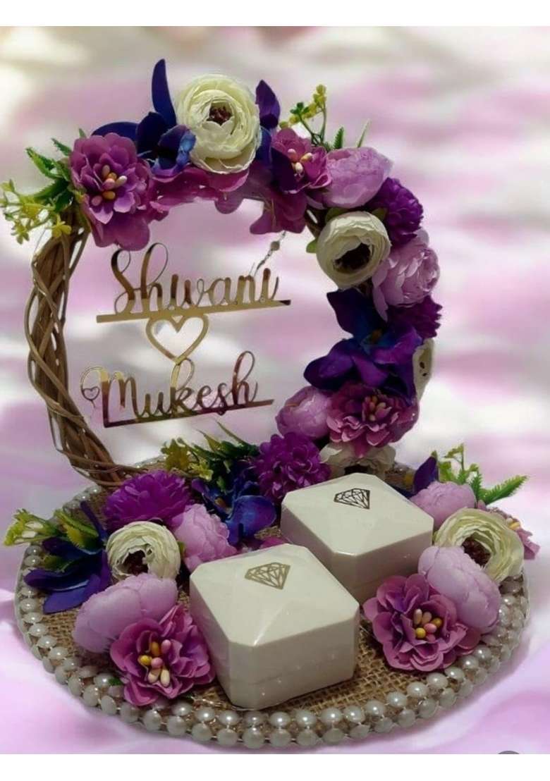 Giftsbouquet Purple Engagement Ring Platter for Ring Ceremony - Indya