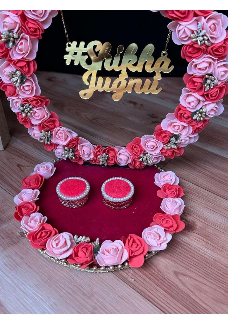 Mridang Wedding Ring Platter for Engagement Ceremony Decorative Ring Serving Peach Red Color - Indya