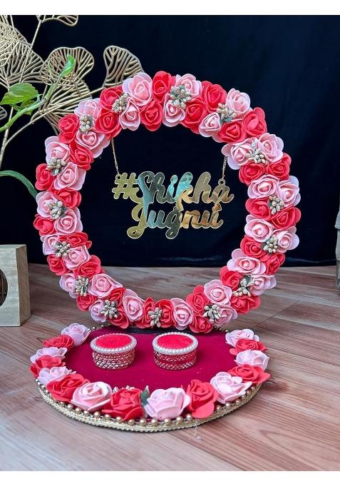 Mridang Wedding Ring Platter for Engagement Ceremony Decorative Ring Serving Peach Red Color