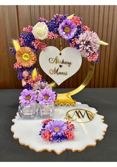 Unique Palette Purple Personalized Acrylic Name Engagement Wedding Ring Platter Wedding Ring Platter