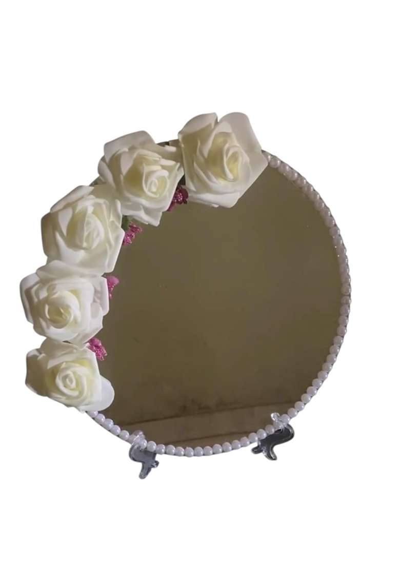 Rosina Engagement Platter for Ring Ceremony White Roses and Crystal Ring Box 25CM Diameter - Indya