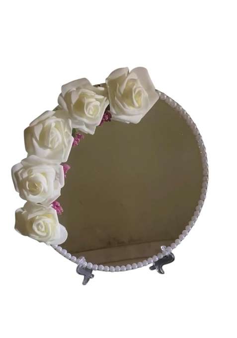 Rosina Engagement Platter for Ring Ceremony White Roses and Crystal Ring Box 25CM Diameter