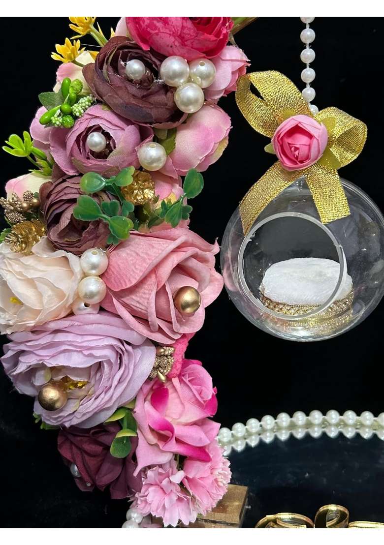 Mridang Multicolour Engagement Ring Platter with Acrylic Name of Groom and Bride - Indya