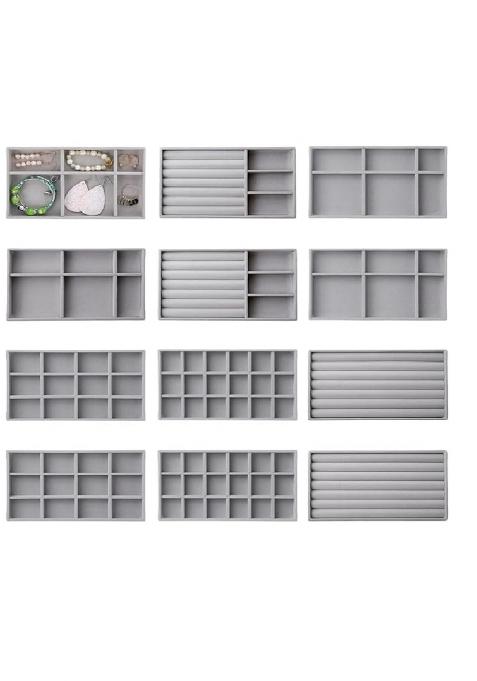 Yagrachlax Velvet Jewelry Tray Stackable Jewelry Drawers Organizer Trays Insert Divided Storage Display Trays