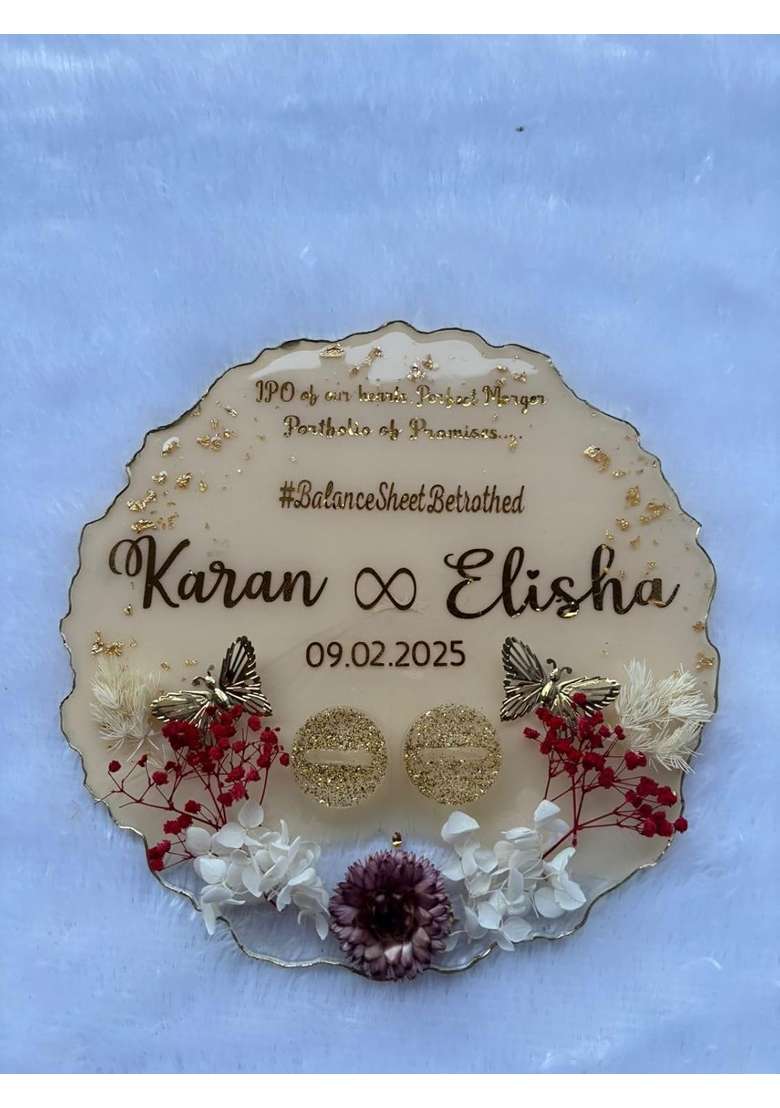 Shyama Craft Ivory Engagement Ring Tray Ring Holder Resin Platter with Handle - Indya