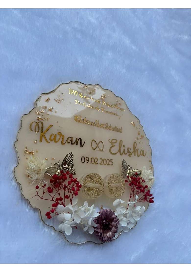 Shyama Craft Ivory Engagement Ring Tray Ring Holder Resin Platter with Handle - Indya