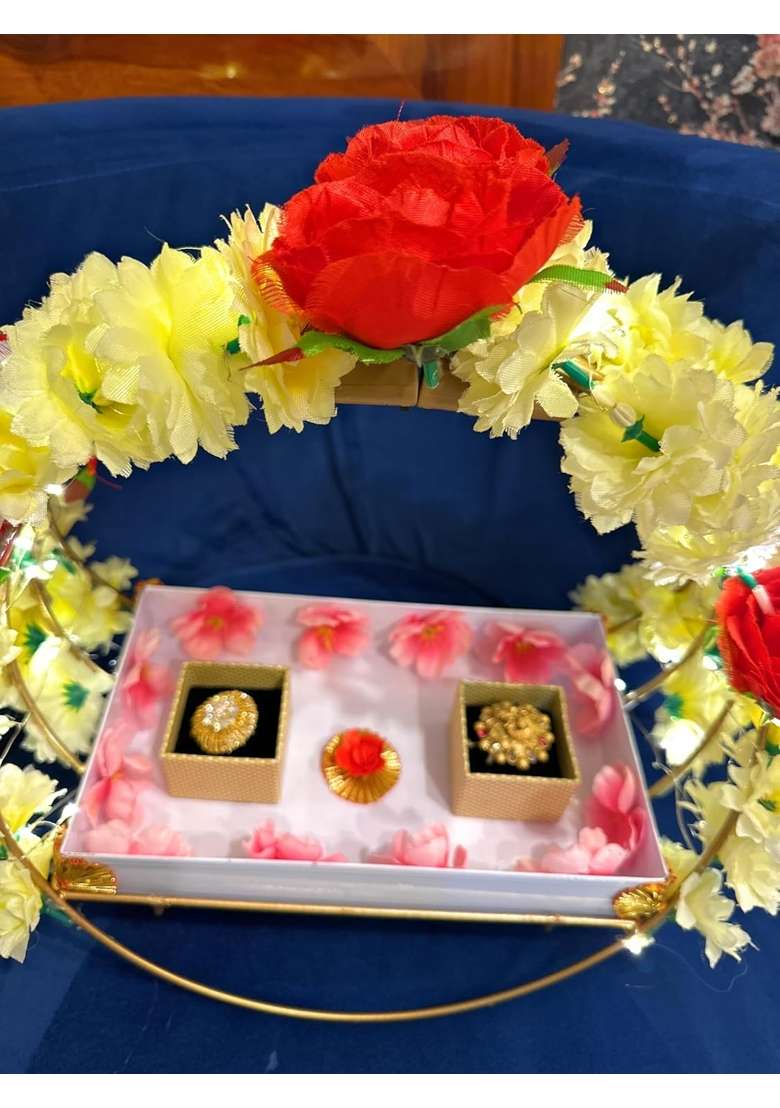 Agaas Enterprises Designer Metale Engagement Ring Platter with 2Ring Box Tray for Ring Ceremony Gift - Indya