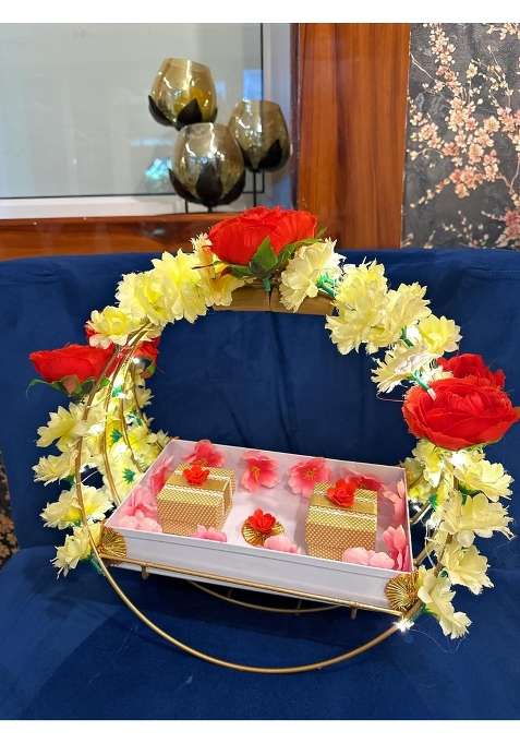 Agaas Enterprises Designer Metale Engagement Ring Platter with 2Ring Box Tray for Ring Ceremony Gift