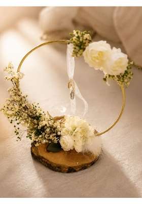 Handmade Wedding Ring Platter with Gold Hoop and Floral Decor