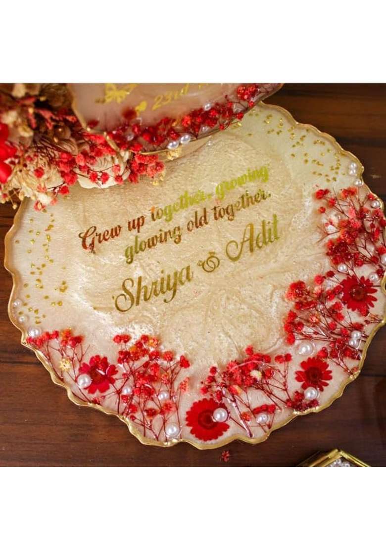 Penman Decor 8 Inch Resin Engagement Ring Platter with Detachable Handmade Decorative Tray for Roka Wedding - Indya
