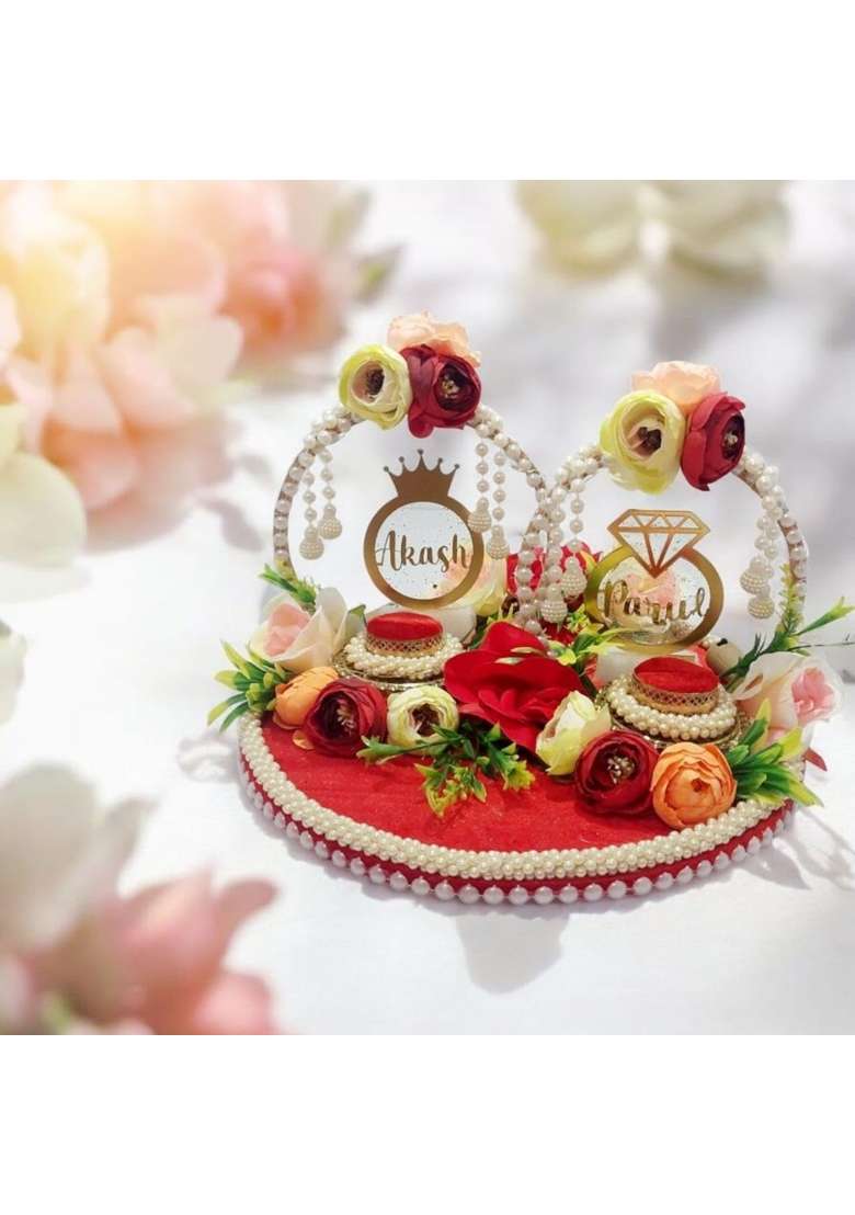 Giftsbouquet Red Engagement Ring Platter for Ring Ceremony - Indya