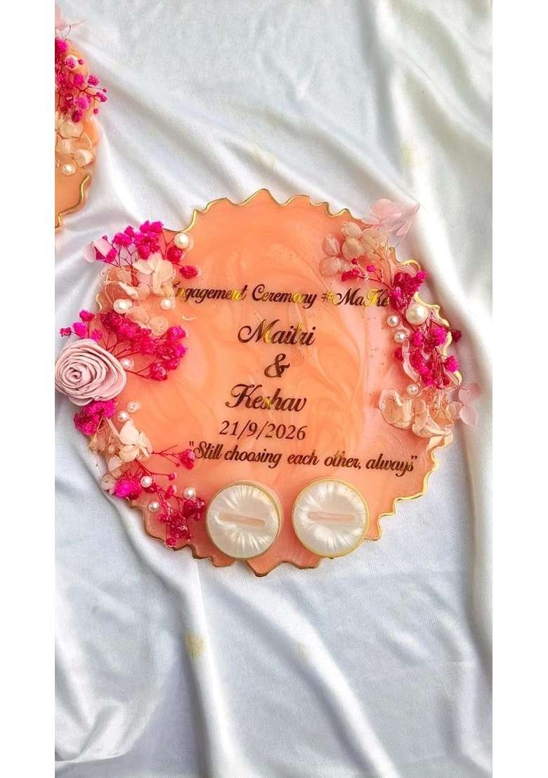 Prerna Creation 10 Inch Resin Engagement Ring Platter with Detachable Ring Holders - Indya