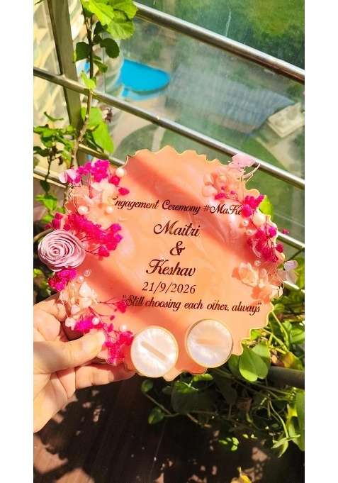 Prerna Creation 10 Inch Resin Engagement Ring Platter with Detachable Ring Holders