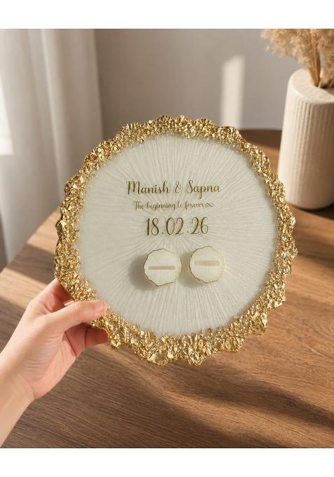 Prerna Creation Customized 10 Inch Round Resin Engagement Ring Platter with 2 Detachable Ring Holders