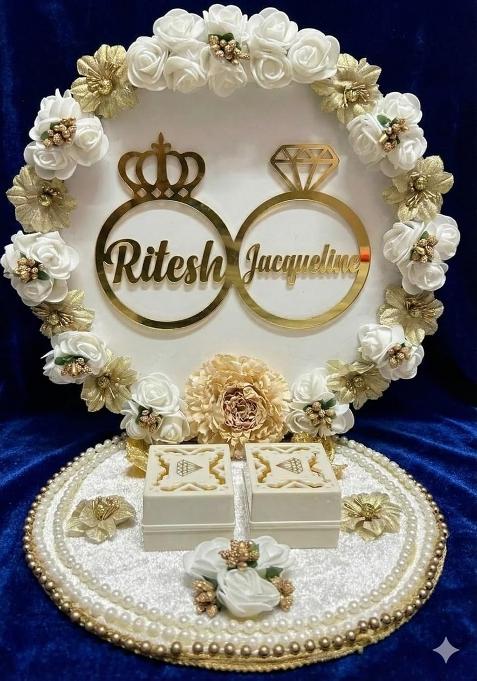 Mridang Wedding Ring Platter with Customise Name Cutout for Engagement Ceremony Decorative Ring Plate