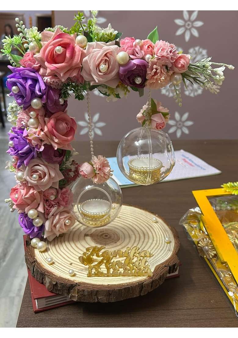 Mridang L Shape Platter Multicolor Floral MDF Acrylic Rectangular 10x10x8 Inches Handmade - Indya