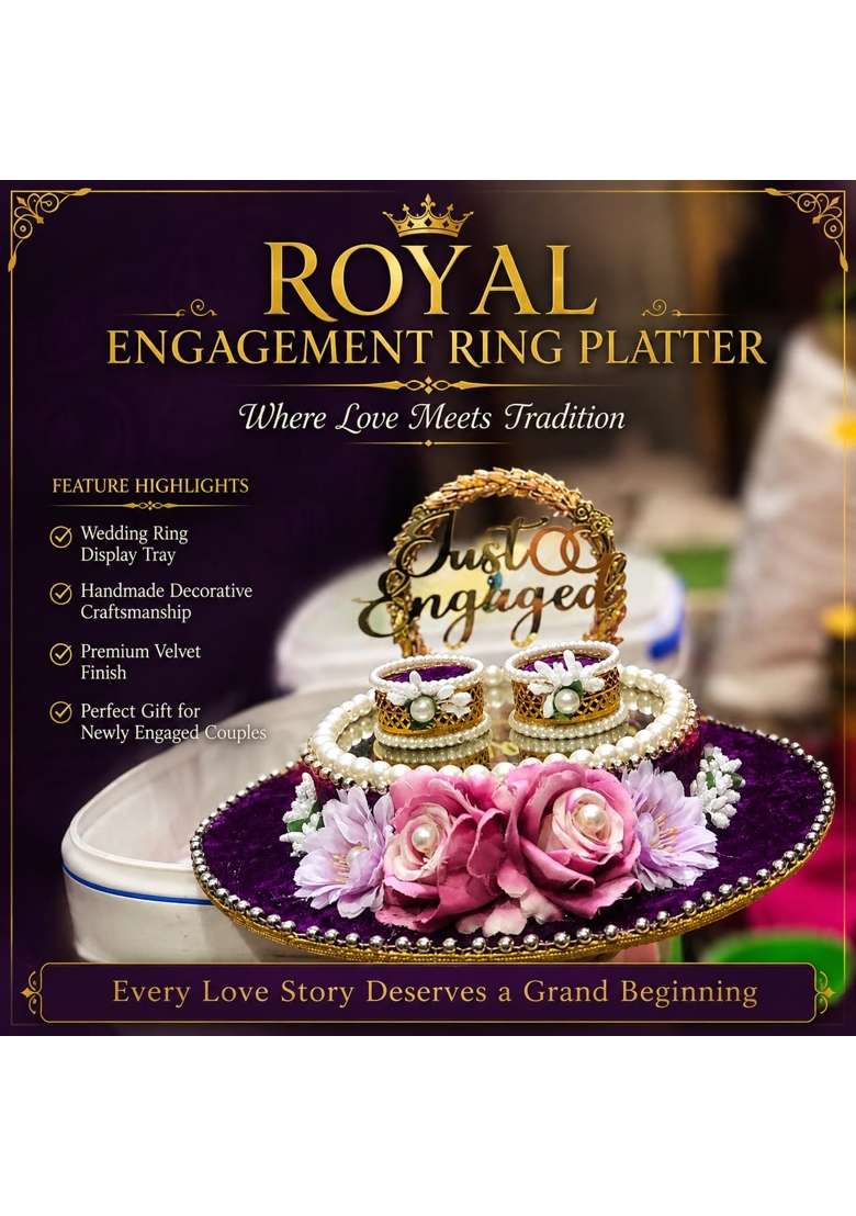 Wooden Engagement Ring Platter for Bride and Groom 10 and Half X 10 and Half X 9 and Half Inch - Indya