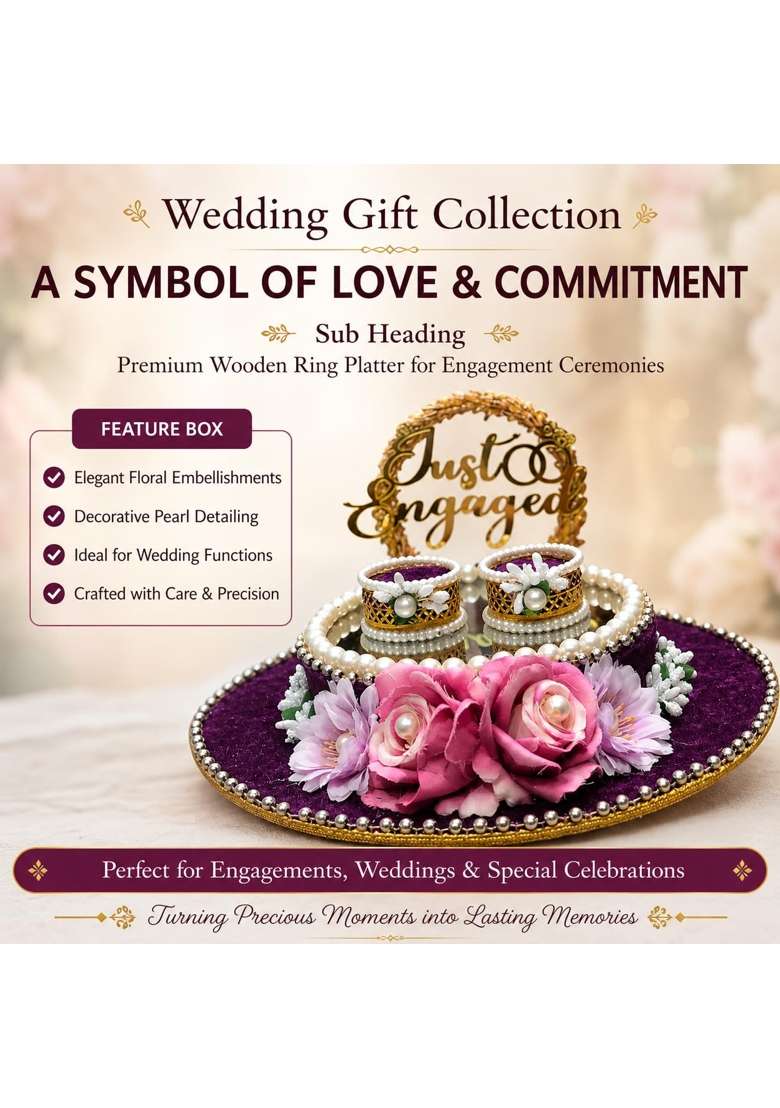 Wooden Engagement Ring Platter for Bride and Groom 10 and Half X 10 and Half X 9 and Half Inch - Indya