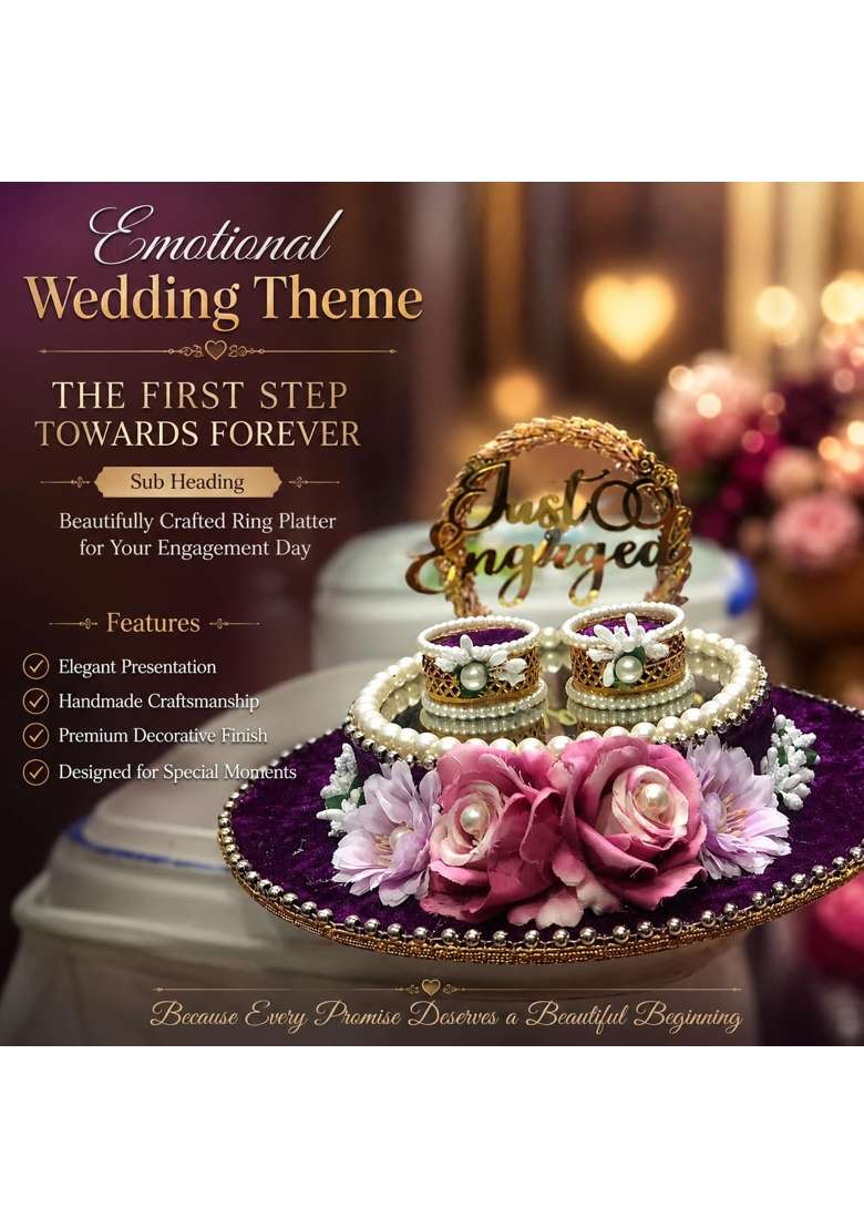 Wooden Engagement Ring Platter for Bride and Groom 10 and Half X 10 and Half X 9 and Half Inch - Indya