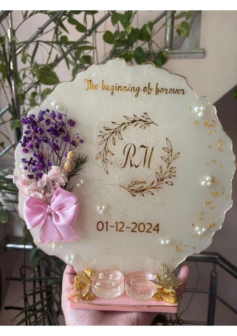 Shyama Craft Resin Engagement Ring Platter with 2 Ring Holder and Resin Stand - Indya