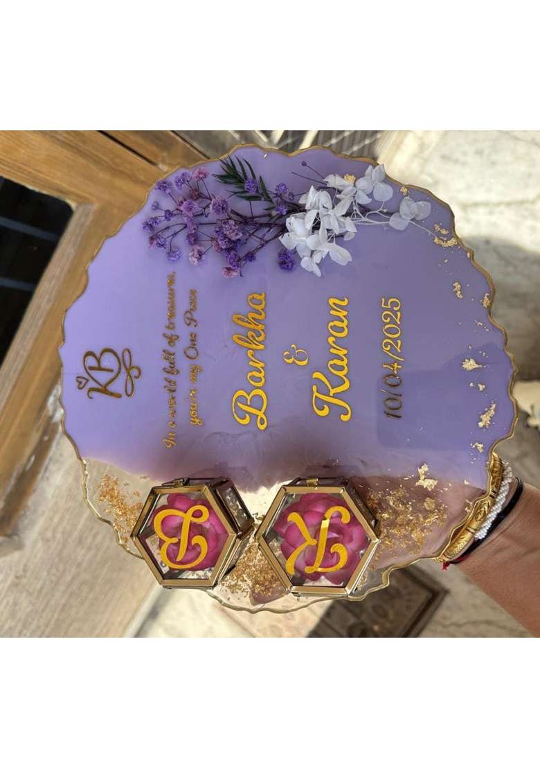 Shyama Craft Lavender 10 Inch Resin Engagement Ring Platter with Vintage Ring Box - Indya