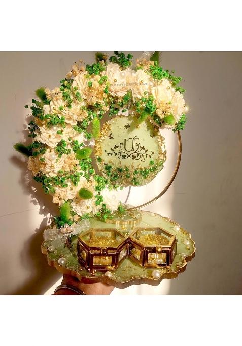 Penman Decor 8 Inch Resin Engagement Ring Platter with Detachable Handmade Decorative Tray for Roka Wedding