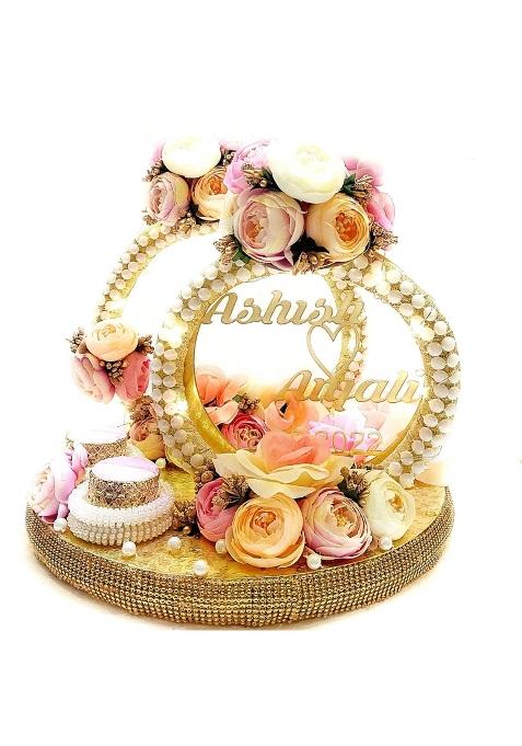 Giftsbouquet Wood Smart Creations Decorative Customized Round Shape Engagement Ring Platter Tray for Ring