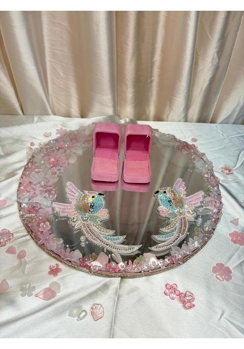 WRAP Arts Personalized Engagement Platter Pink Paradise Decorative Wedding Ring Plate for Ceremony