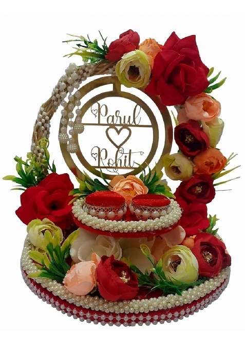 Giftsbouquet Red Engagement Ring Platter for Ring Ceremony Wedding Ring Platter