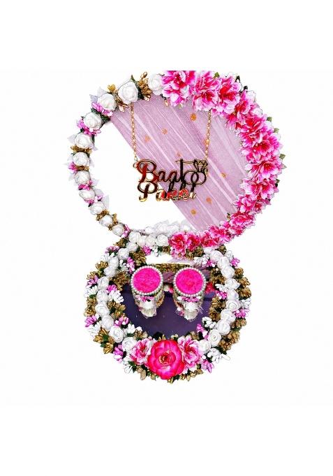 Pink Handcrafted Ring Ceremony Platter for Bride and Groom Decorative Engagement Tray with Floral Heart Design