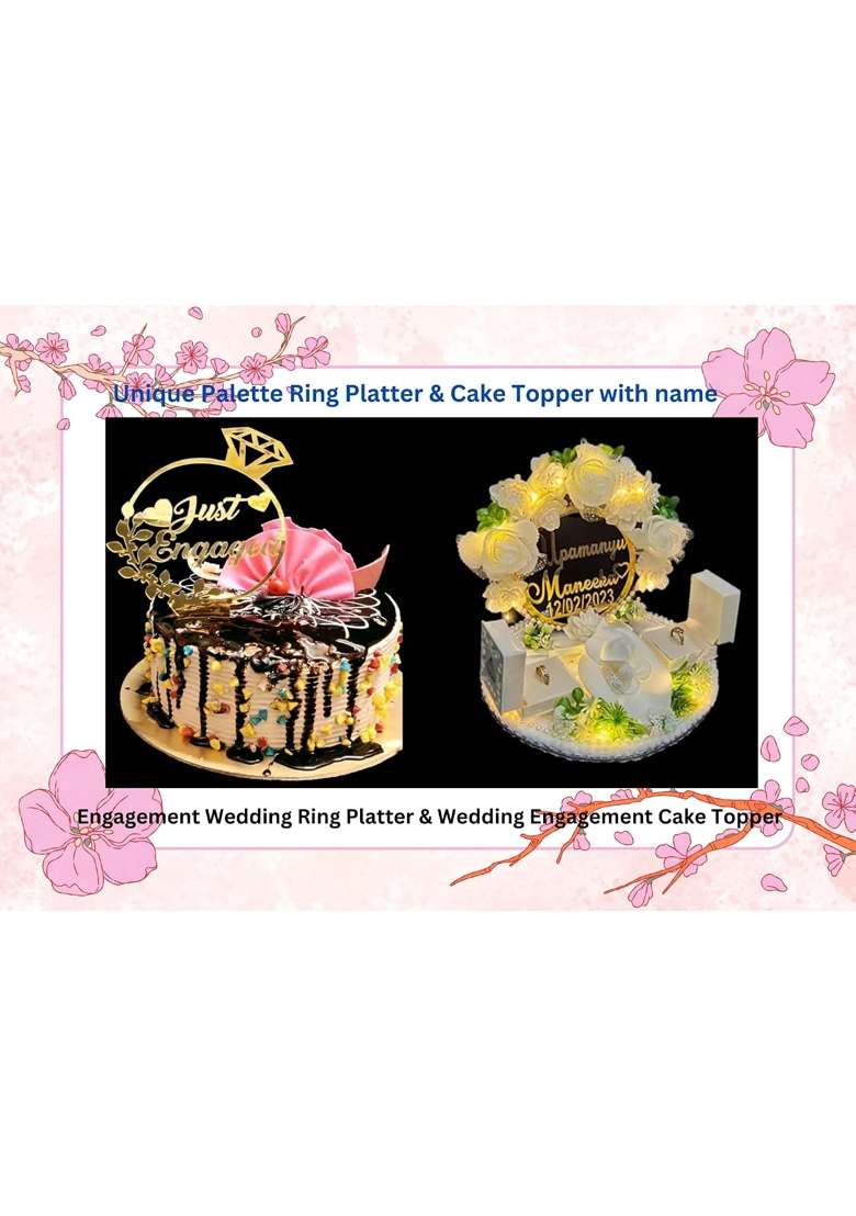 Unique Palette Beautiful White Engagement Wedding Ring Platter and Wedding Engagement Cake Topper - Indya