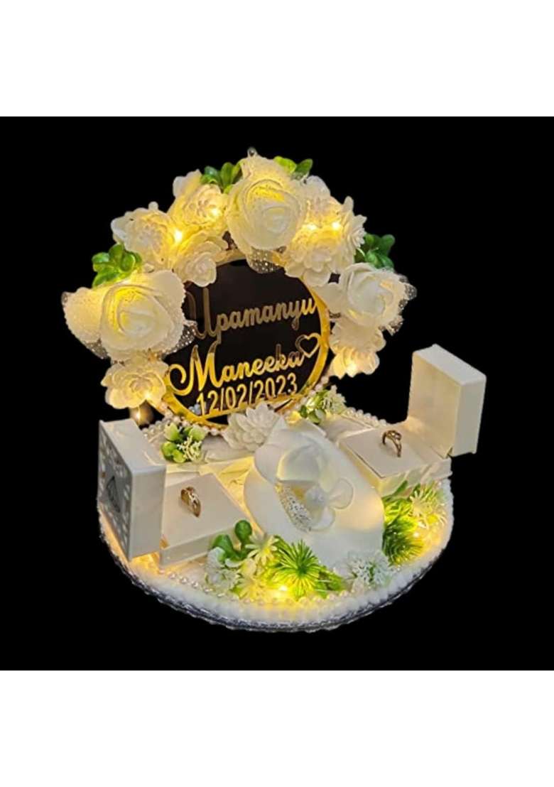 Unique Palette Beautiful White Engagement Wedding Ring Platter and Wedding Engagement Cake Topper - Indya