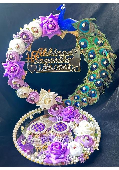 Mridang Personalized Engagement Ring Platter Ring Plate Tray Decorative Plate for Ceremony Lavender White