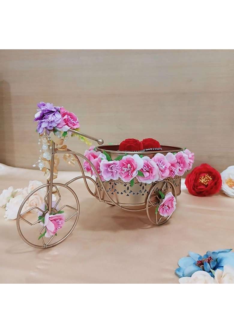 Vvisba Gold Engagement Platter Wedding Ring Bearer Tricycle Carriage Decoration - Indya