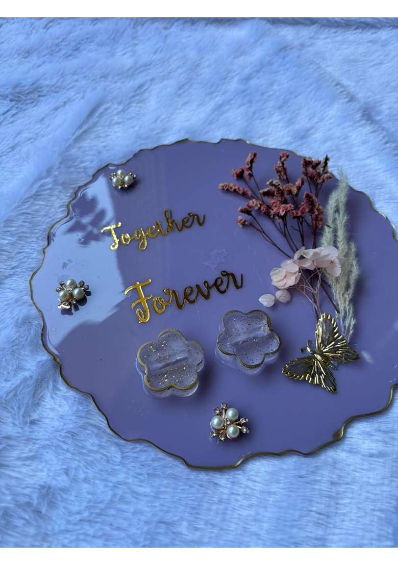 Shyama Craft Purple Engagement Ring Tray Ring Holder Resin Platter with Handle - Indya