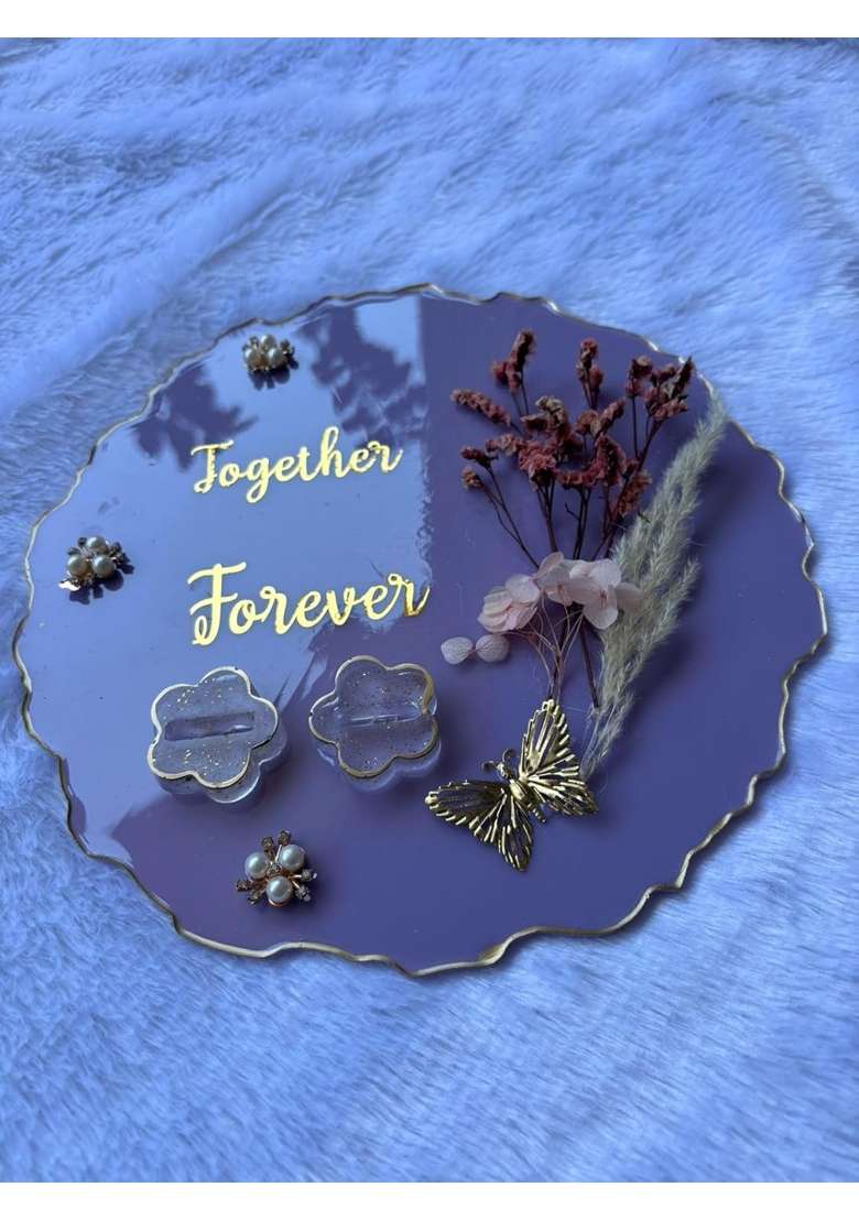 Shyama Craft Purple Engagement Ring Tray Ring Holder Resin Platter with Handle - Indya