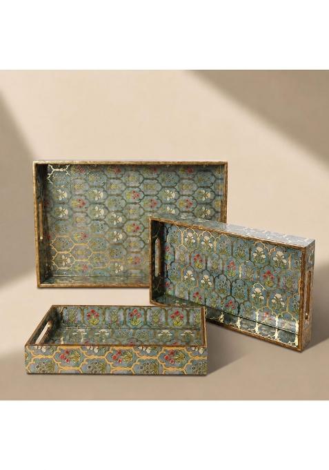 Amimashop Wooden Serving Tray with Handles 16 14 and 12 Inch Rectangular Decorative Tray Set of 3