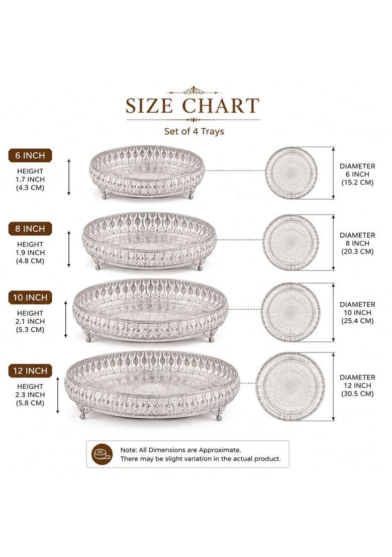 Sgr Handicrafts Decorative Tray Set Handcrafted Designer Gifting and Serving Trays Set of 4 - Indya