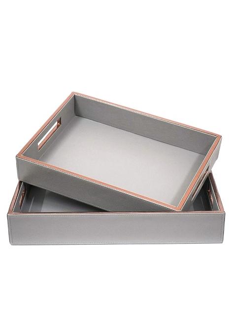 Azyeea Rectangular Faux Leather Serving Tray Set for Dining Table Decoration Parties Storage Utensils