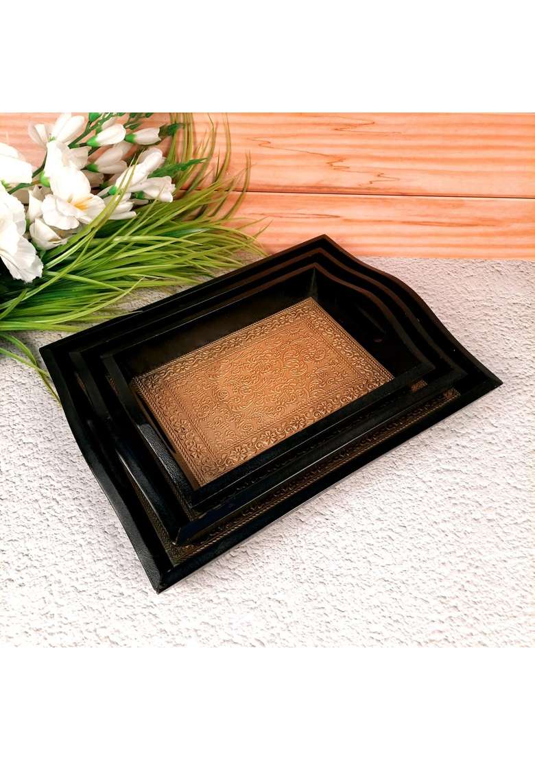 Apka Mart the Online Shop Handicraft Serving Tray Brass Tray Set of 3 - Indya