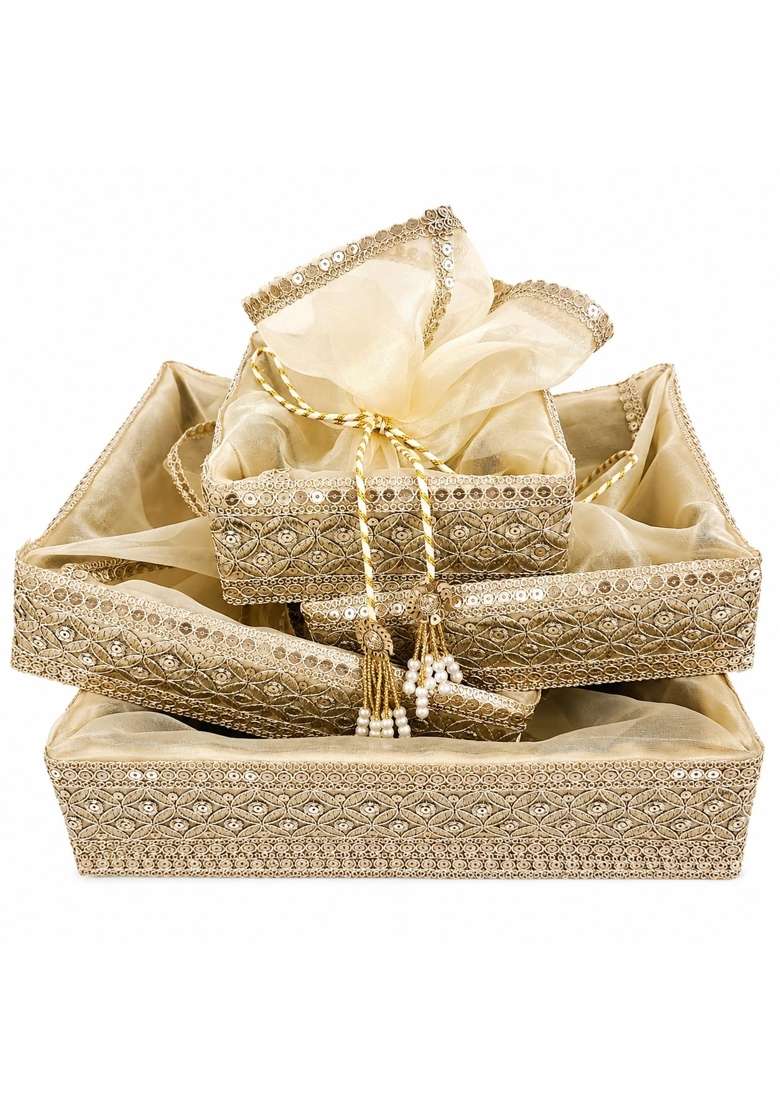 Shagun Tray Wedding Gift Tray Beige 6 8 10 12 Inch Pack of 4 - Indya